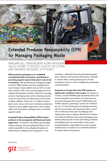 Titelblatt des Berichts "Extended Producer Responsibility (EPR) for Managing Packaging Waste" aus der Serie "Circular Economy Briefing Series" der GIZ